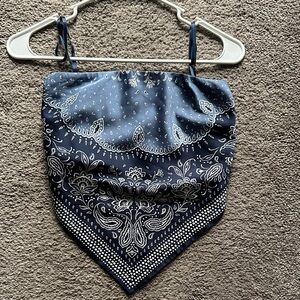 NWT LOFT Navy Bandana Print strapless Top